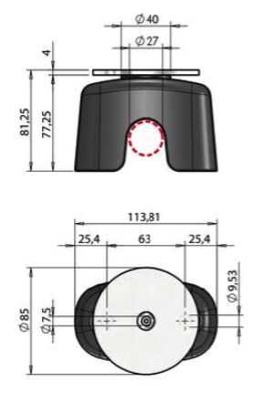 Pommier arrêt de porte avec aimant - pour fermeture en surface Ø 27 mm - caoutchouc