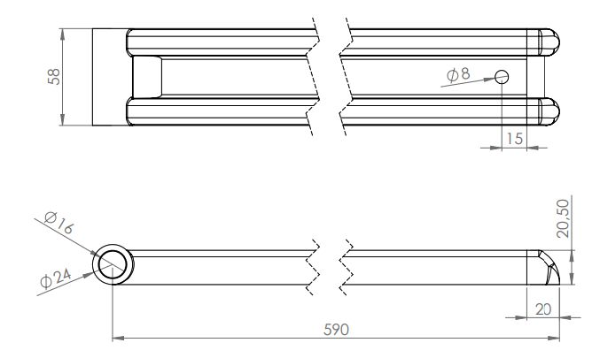 Rhiwa Quality M-profile hinge 590 mm - including end cap - zinc-plated