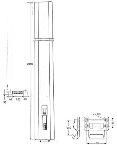 Pommier curtain sider pillar fixed - 2950 mm - with pillar mounting