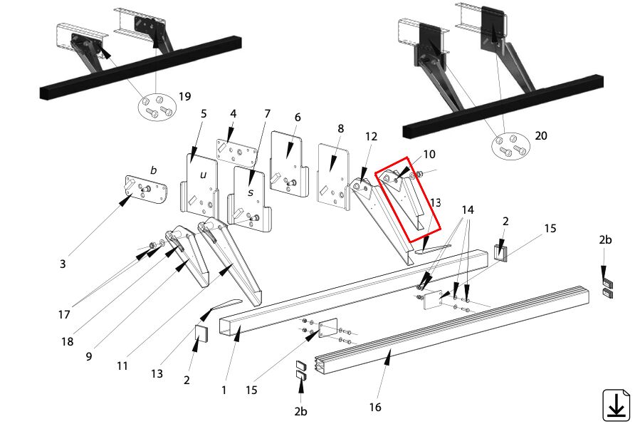 Pommier arm short right - for bumper 2909410 / 2909411 - R58-02