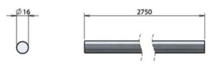 Pommier tube plein Ø 16 mm - longueur 2750 mm - poly Acier inoxydable