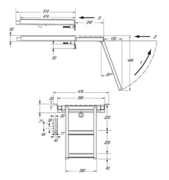 Pommier pull out ladder - 2 steps - 510 x 476 mm (LxW) - with platform