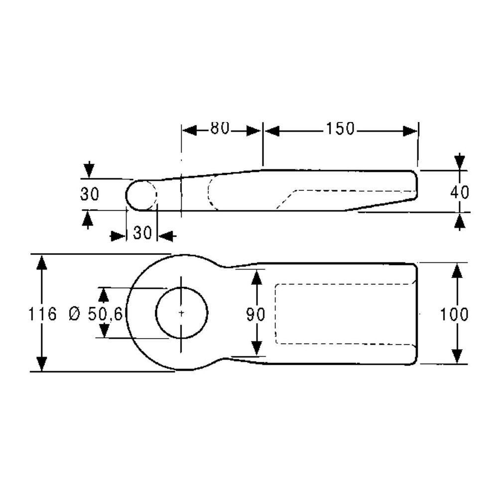 Pommier anneau de remorquage Ø 50.6 mm - raccord à souder - 100 x 40 mm - acier