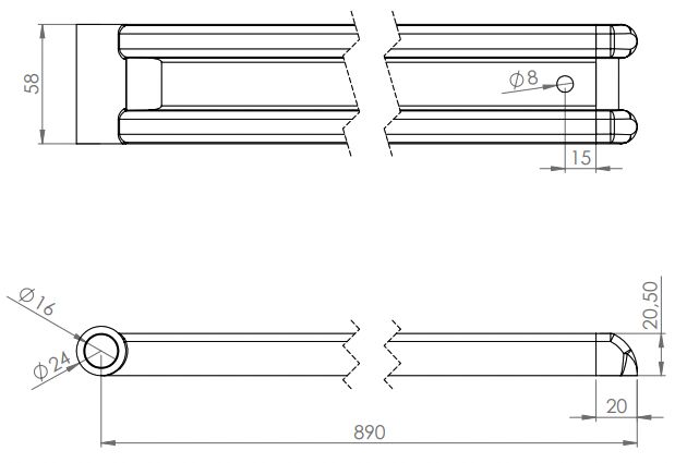 Rhiwa Quality M-profile hinge 890 mm - including end cap - zinc-plated