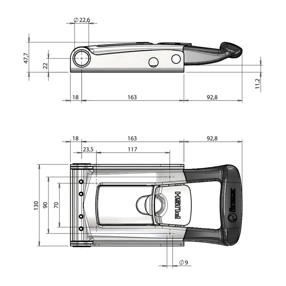 Pommier handle Torseo push - for locking Ø 22 mm - stainless steel