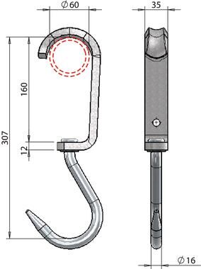 Pommier meat hook Ø 16 mm for tube - shackle zinc-plated - hook stainless steel