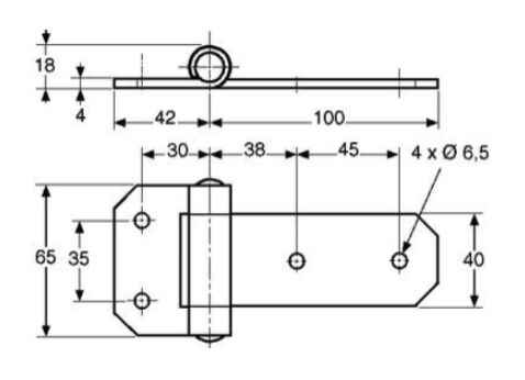 Pommier side door hinge flat 100 mm - stainless steel