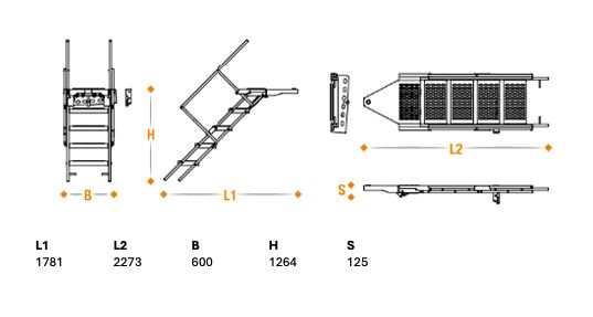 Takler trap uittrekbaar - 6 treden - 2273 x 600 mm (LxB) - draaibaar - met 2 handrails