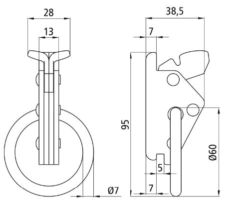 Rhiwa Quality combirail fitting 585 - with ring Ø 52 mm