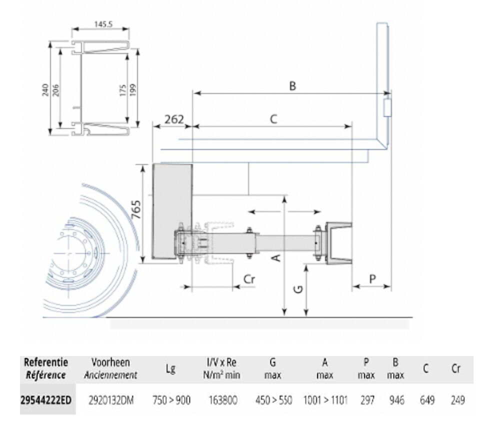 Pommier stootbalk XPAND P42E - hydraulisch horizontaal in/uittrekbaar + sensor - 649 mm - R58-03