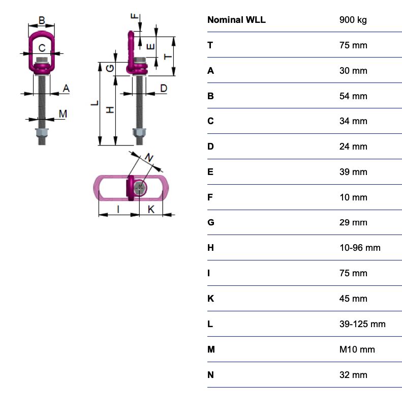 RUD VLBG-Plus - 0,9t - M10 - anneau de levage - longuer variable 10-96 mm