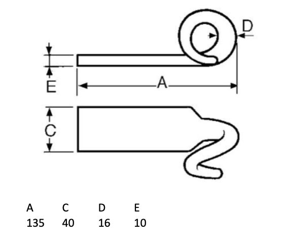 Pommier crocheter au mouillé - type C - 135 mm de long - à droite