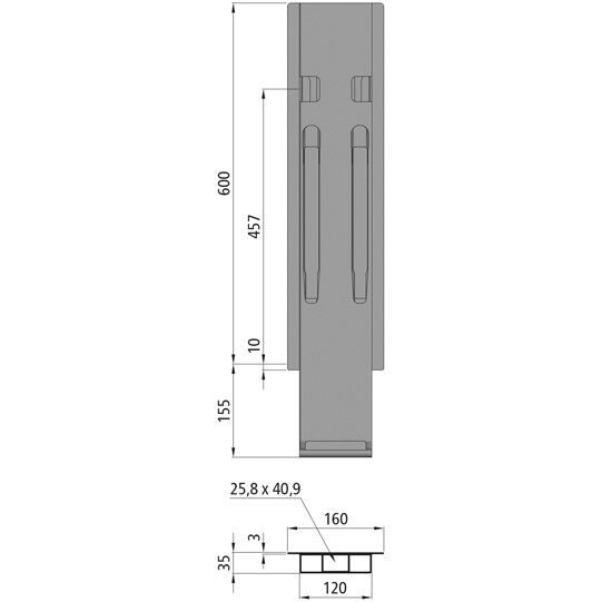 Kinnegrip montant central K20 - 600 mm - KTL