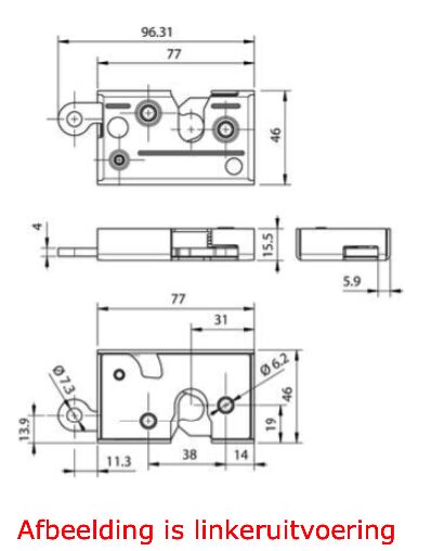 Pommier cabin lock - right - zinc-nickel passivated steel