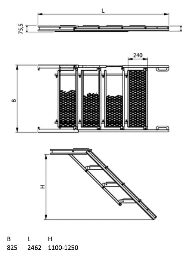 PWP pull out ladder - 7 steps - 2462 x 825 mm (LxW) - aluminum