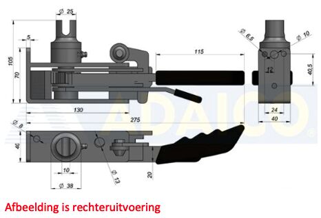 Rhiwa Quality opspanratel 40 mm - links - steekbrug aansluiting