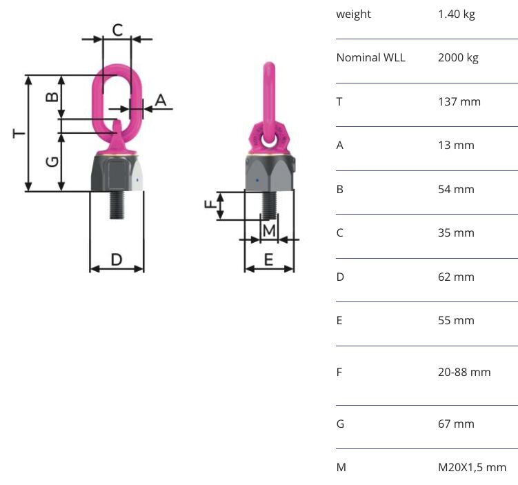 RUD lifting eye vario VWBG-V - 2t - M20x1,5 - variable length 20-88 mm