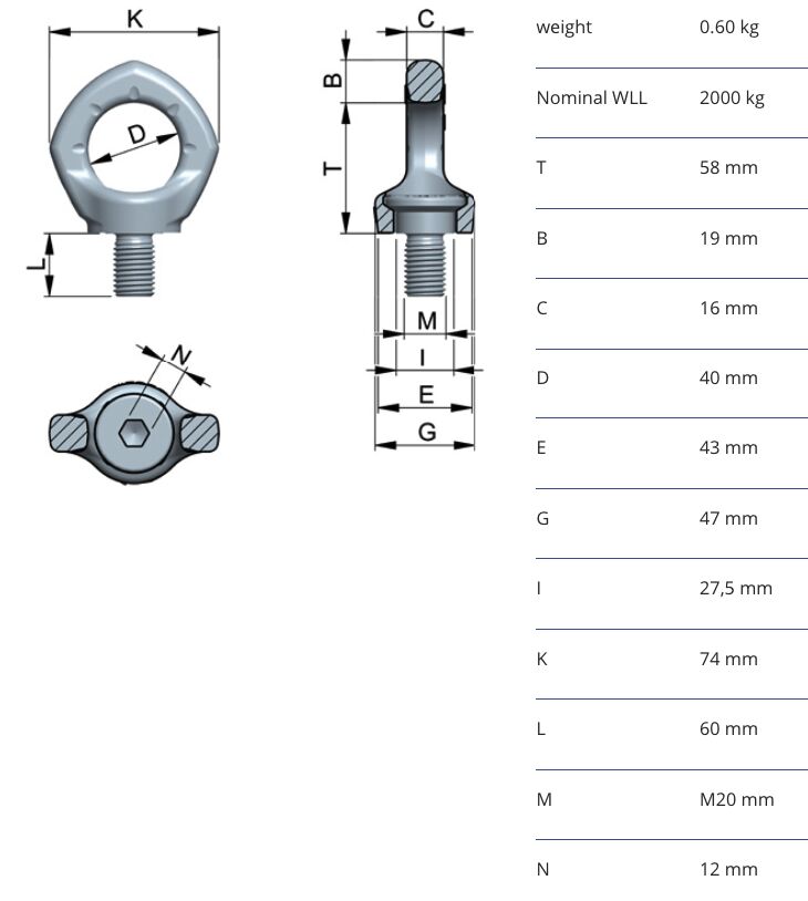 RUD Inox-Star® M20 boulon à œil - L=60 mm