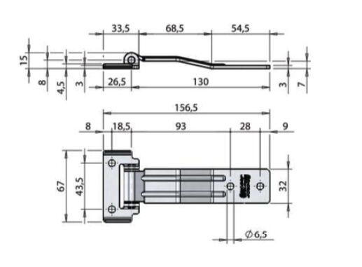 Pommier side door hinge with offset 130 mm - zinc-plated