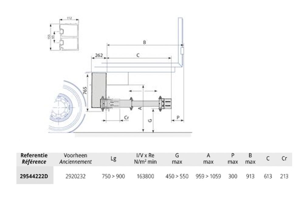 Pommier stootbalk XPAND P42D - hydraulisch horizontaal in/uittrekbaar  - 613 mm - R58-03