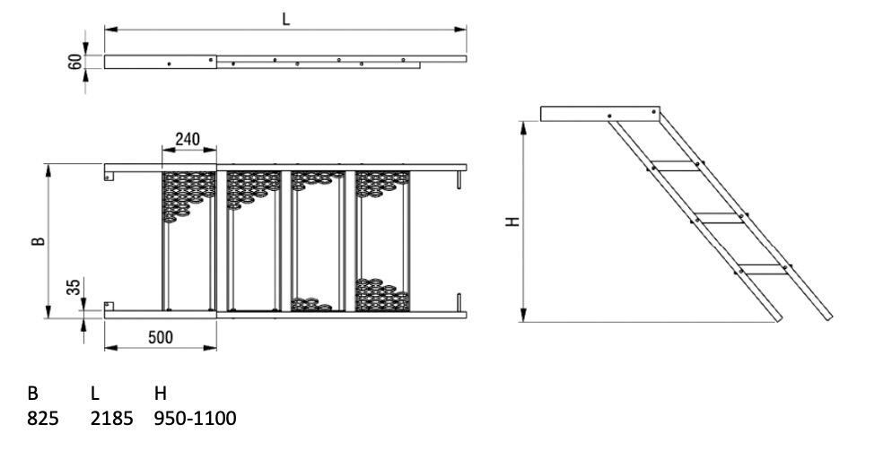PWP pull out ladder - 6 steps - 2185 x 825 mm (LxW) - HDG