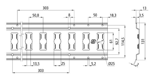 Rhiwa Quality combi anchor rail - hole Ø 25 mm - 6000 mm - stainless steel