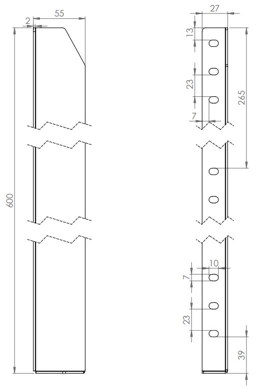 Rhiwa Quality plankhouder - links - 25 mm binnenmaat - zwart poedercoating