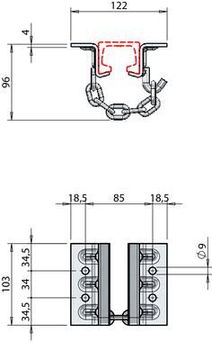 Pommier steunbeugel 103 mm - met ketting voor rail vlees hangsysteem - RVS