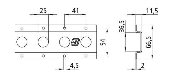 Rhiwa Quality ankerrail - rond gat Ø 25 mm - laag - 2993 mm - verzinkt