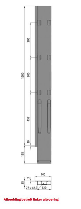 Kinnegrip k20 montant arrière - 1200 mm - à droite - avec fermeture - microZINQ® 5