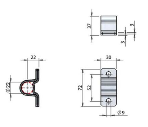 Pommier rod guide - for locking Ø 22 mm - height 30 mm - stainless steel
