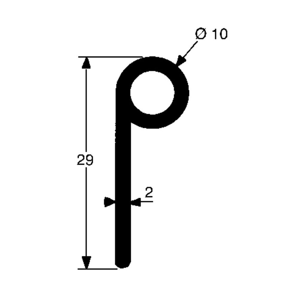 Pommier bead profile 29 mm - bead Ø 10 mm - roll 50 meter - EPDM