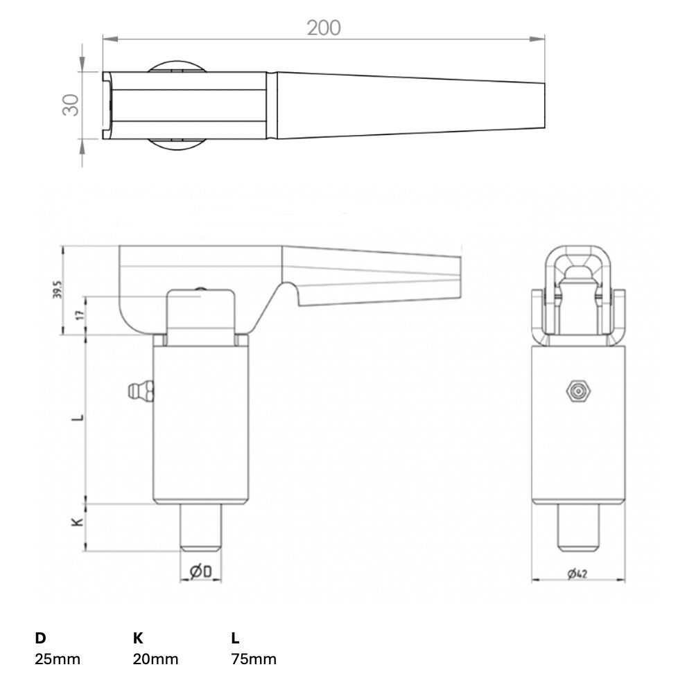 Rhiwa Quality outrigger lock - pin Ø 25 mm - handle 200 mm