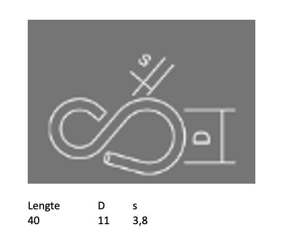 Rhiwa Quality S-hook 40 mm long - for tension rubber - zinc-plated