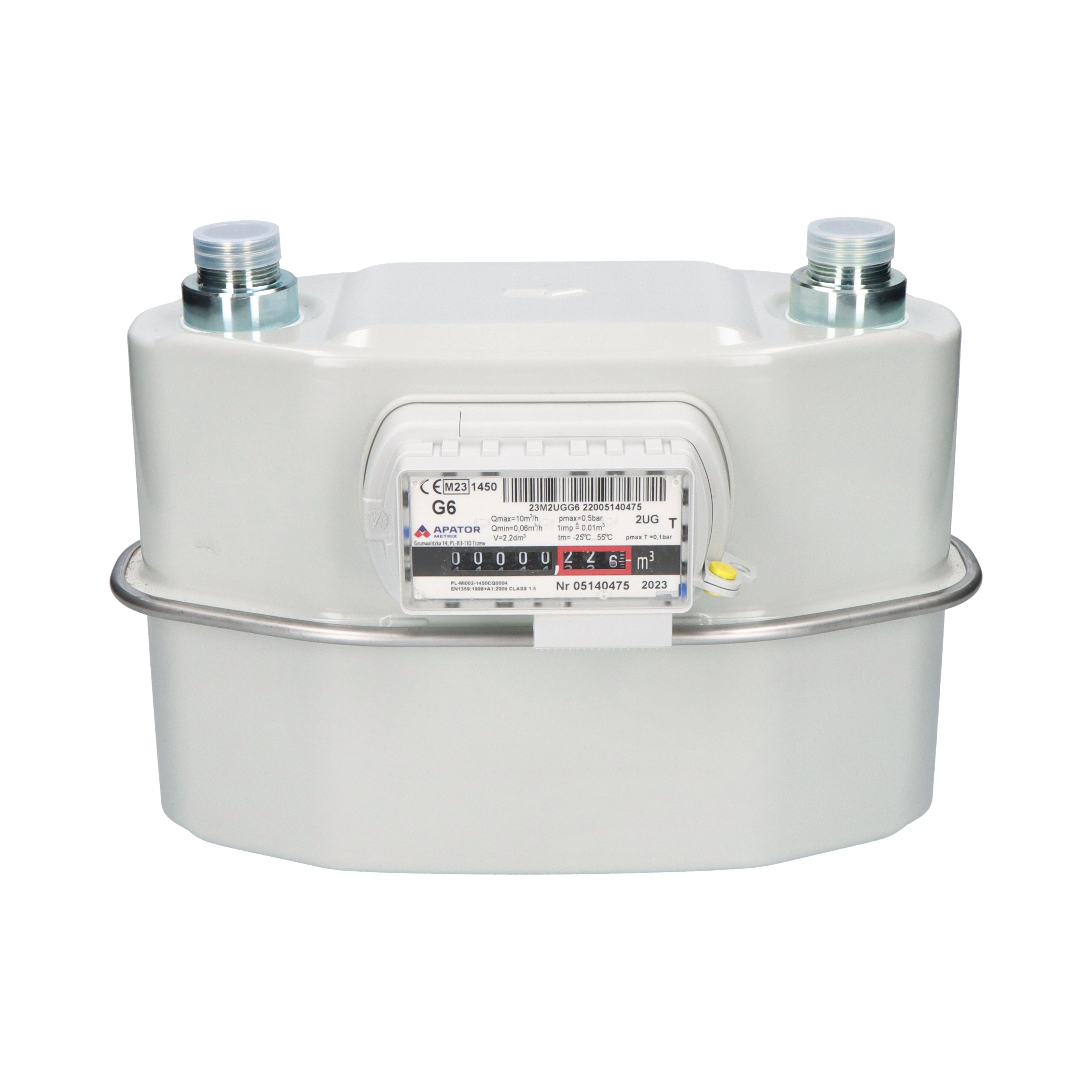 Apator diaphragm gas meter 2UG G6 2.2l 2-pipe 220 mm