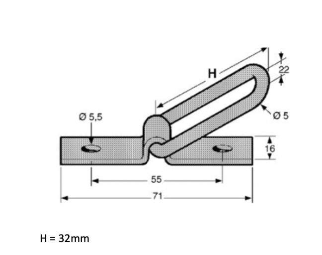 Pommier eye folding - height 32 mm external - zinc-plated