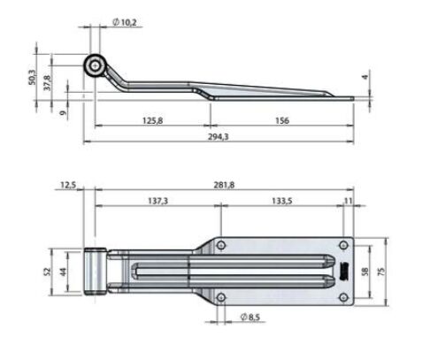 Pommier achterdeur scharnierblad 282 mm - bokbreedte 52 mm - RVS