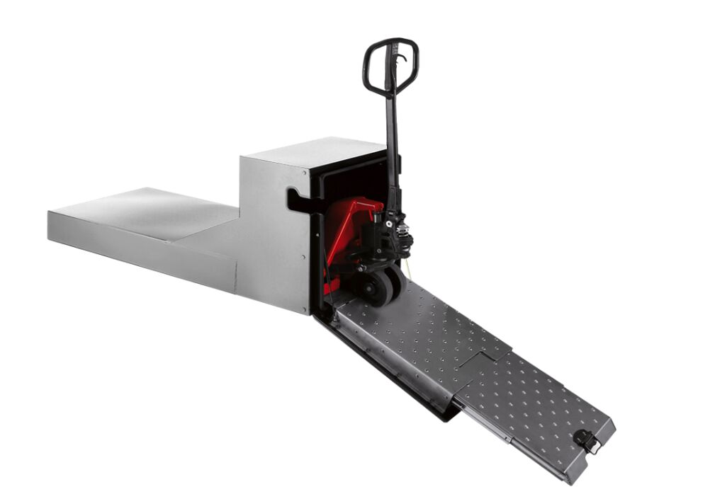Bawer transpallet box - 670 x 650 x 1600mm (WxHxD) - stainless steel - with pullout ramp