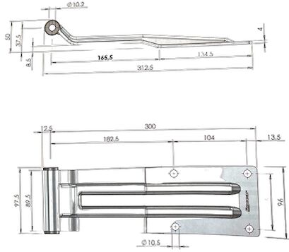 Pommier charnière de porte arrière 300 mm - largeur de fourche 98 mm - Acier inoxydable