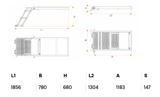Takler pull out ladder - 3 steps - 1304 x 780 mm (LxW) - HDG