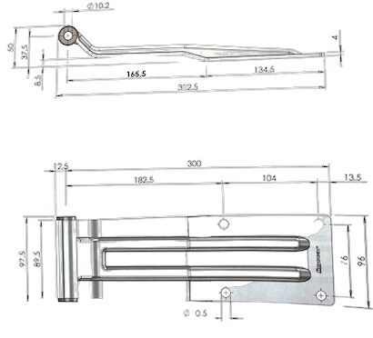 Pommier charnière de porte arrière 300 mm - grand support 98 mm - galvanisée