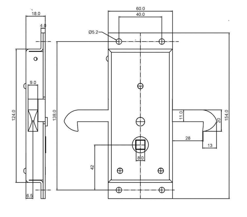Rhiwa Quality sliding door lock - left - with blocking and flange - black EPD