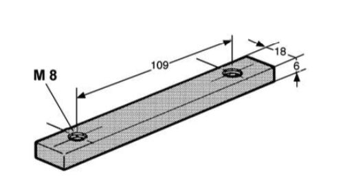 Pommier charnière pour planche latérale bande d'insERTion - Entraxe 109 mm - M8 - galvanisée