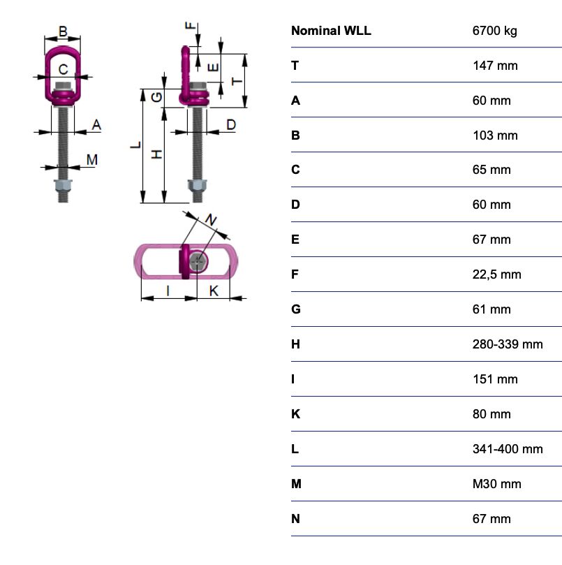 RUD lifting eye VLBG-Plus - 6,7t - M30 - variable length 280-339 mm