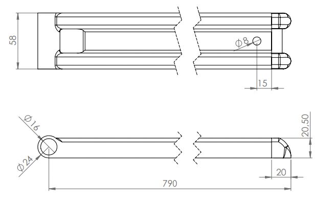 Rhiwa Quality M-scharnier 790 mm - inclusief einddop - verzinkt