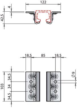 Pommier steunbeugel 103 mm - voor rail vlees hangsysteem - RVS