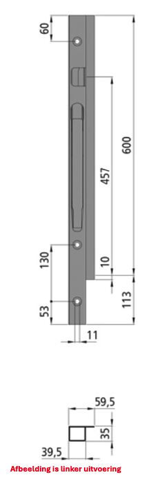 Kinnegrip K20 voorrong - 600 mm - rechts - schroefversie - KTL