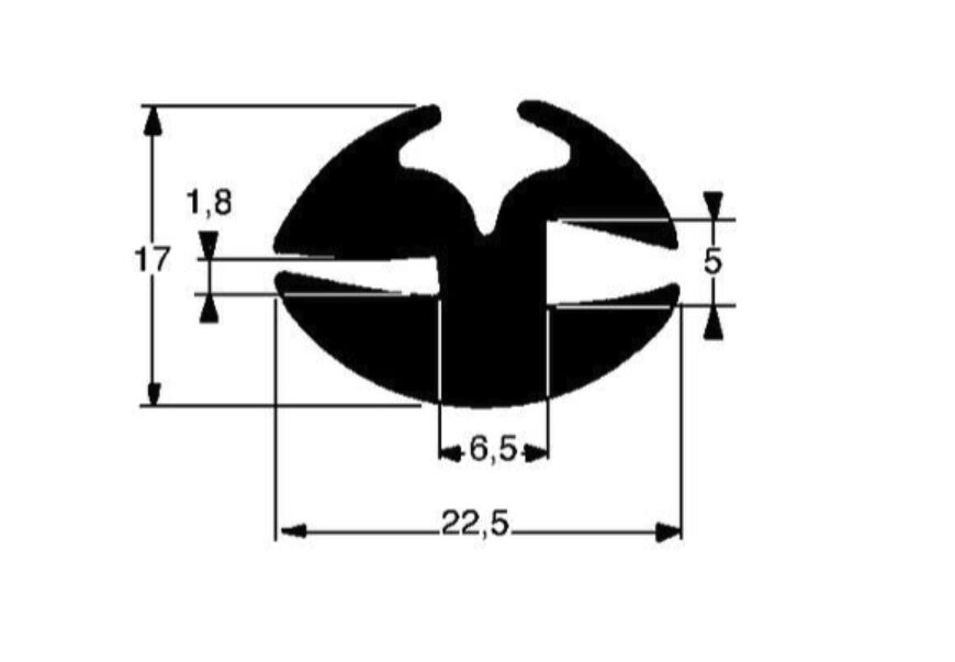 Pommier wedge rubber glass 1,8 mm - for wedge 1822701 - wall 5mm - roll 25 meter - EPDM