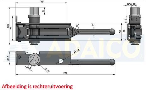 Rhiwa Quality opspanratel safety 37,5 mm - links - steekbrug aansluiting