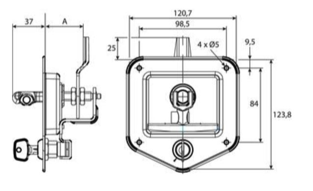 Pommier drop-T slot - 3-weg - verstelbaar 35-53 mm - gelijke sleutels - RVS